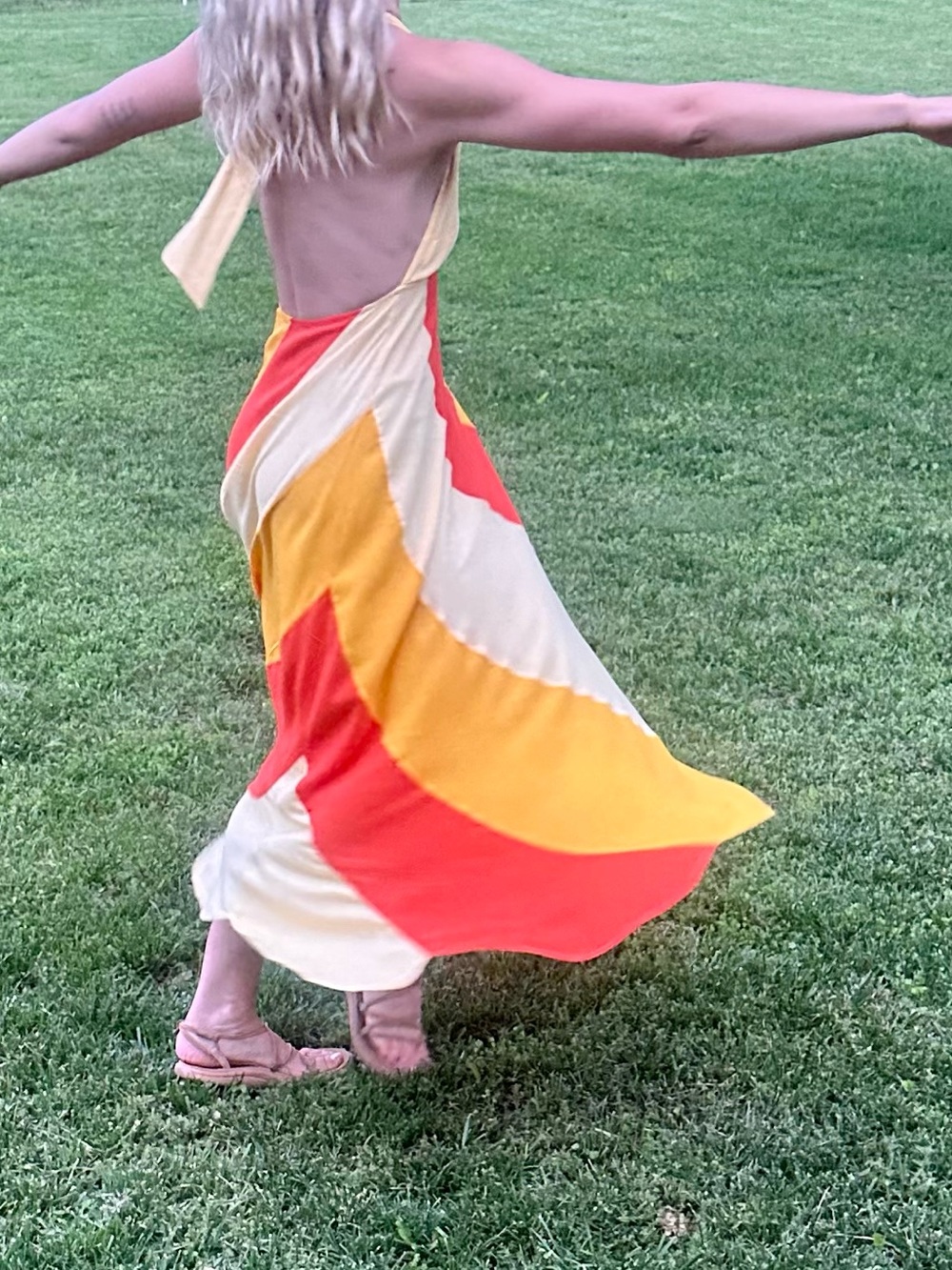 Free People Diagonal Stripe Halter Maxi Dress - Cream, Yellow & Orange - Picture 5 of 6